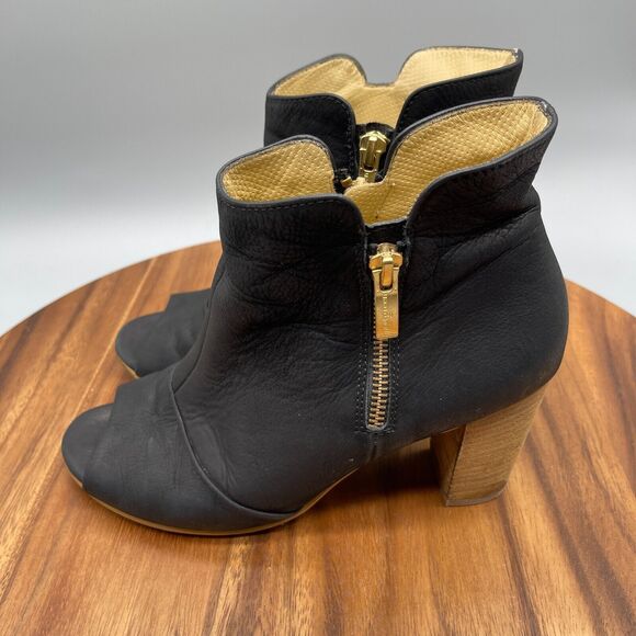 Paul Green Shoes Bellini Black Suede Open Toe Heel Booties Size 7.5 Double Zip - Picture 3 of 8
